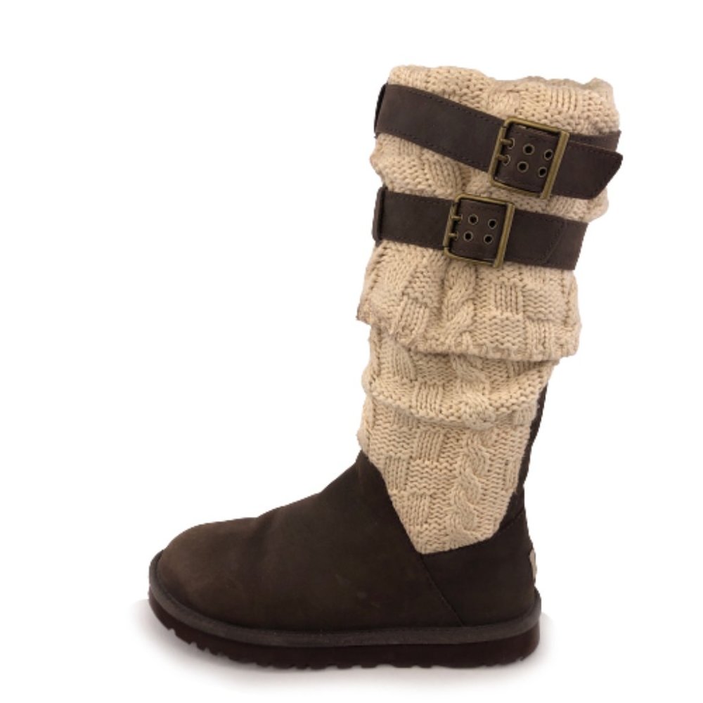 Ugg Cassidee Tall Leather Knit Winter Boots 7 - Gem